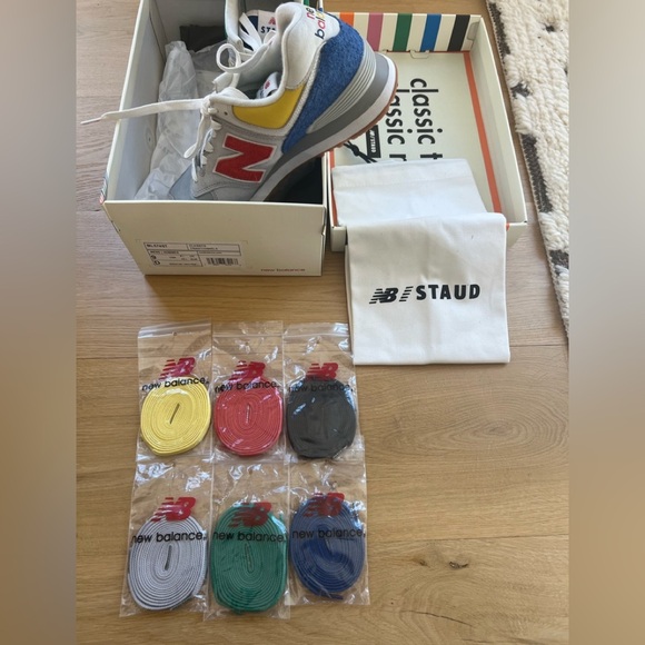 Men’s New BalancexStaud 574 Rain Cloud Team Red Sneaker - Picture 11 of 16